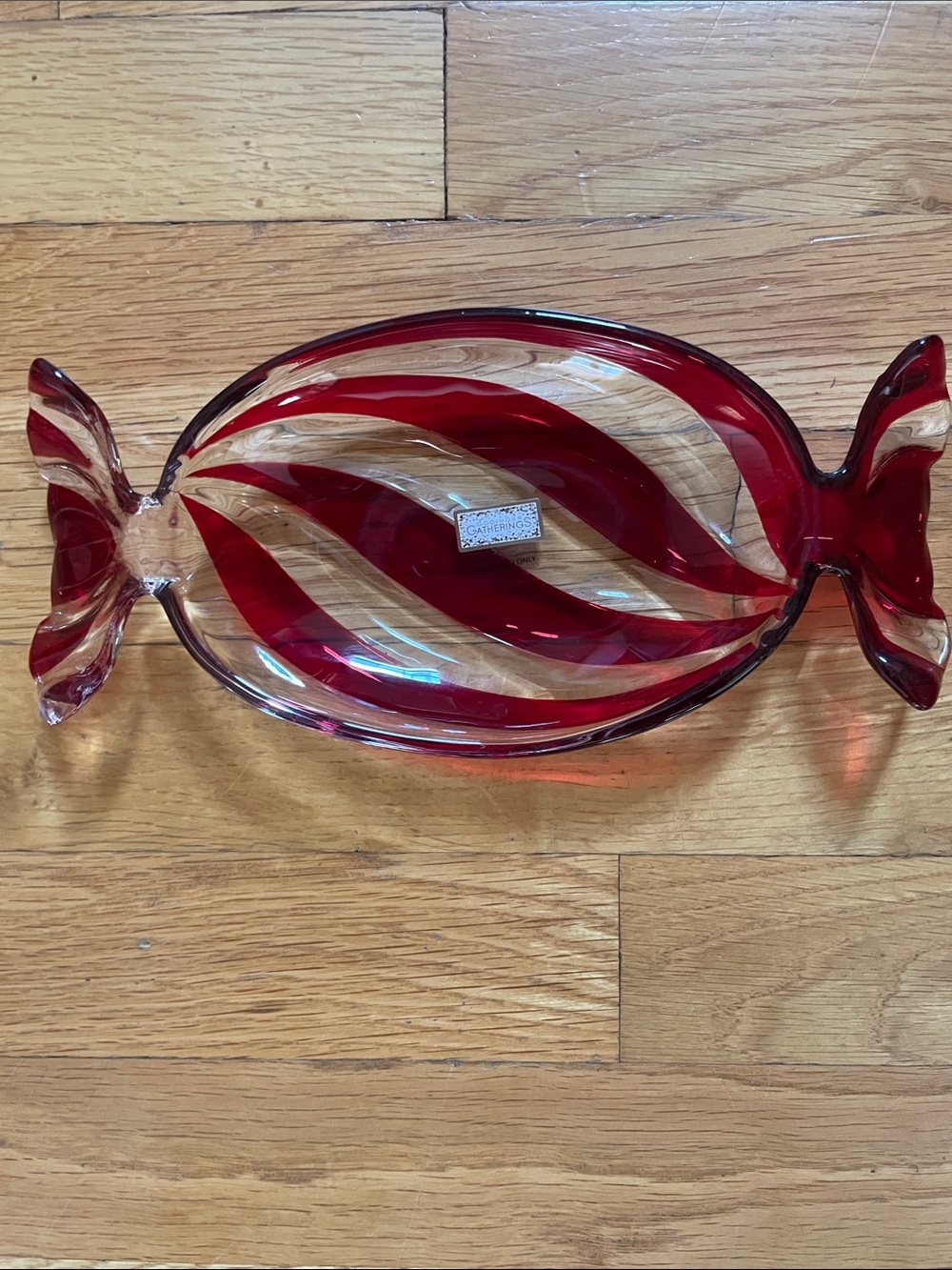 NIB Godinger Gatherings Red Peppermint Candy Swirl Glass Serving Dish 9”x4.5”